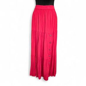 Crazy Cowgirl Red Tiered Maxi Skirt Concho Buttons Western Boho Flowy Rayon S